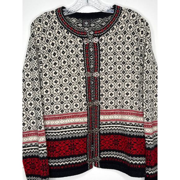 Vintage SKYR Norway Wool Cardigan Nordic Pewter Clasp Selbu snowflake medium - Picture 8 of 13